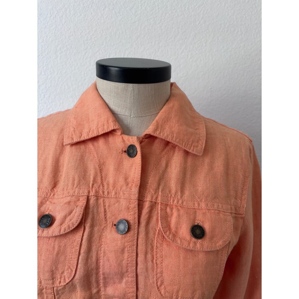 J jill - 100% Linen Summer Melon Orange Utility Jacket Size XSP - Picture 5 of 9